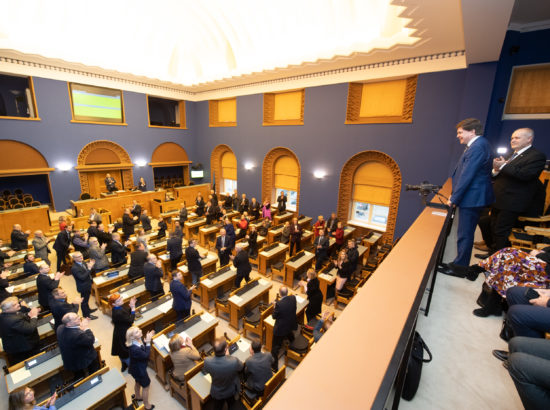 Riksdagi esimees Andreas Norlén kõnelemas arutelul „Digitehnoloogia: meie demokraatia võimalused ja ohud“