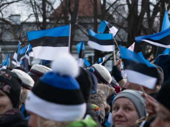 Eesti vabariigi 102. aastapäeva lipuheiskamise tseremoonia, konfereeris Voldemar Panso preemia laureaat Maarja Johanna Mägi