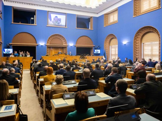 Ukraina presidendi Volodõmõr Zelenskõi videopöördumine Riigikogu ees