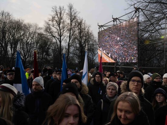 Pidulik riigilipu heiskamise tseremoonia Toompeal Kuberneri aias.