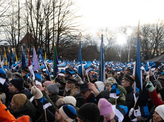 Pidulik riigilipu heiskamise tseremoonia Toompeal Kuberneri aias.