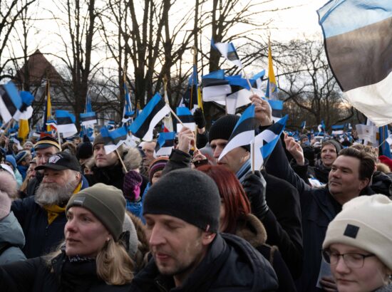 Pidulik riigilipu heiskamise tseremoonia Toompeal Kuberneri aias.