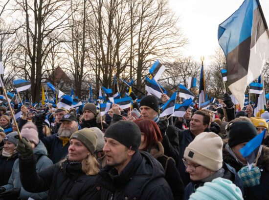 Pidulik riigilipu heiskamise tseremoonia Toompeal Kuberneri aias.