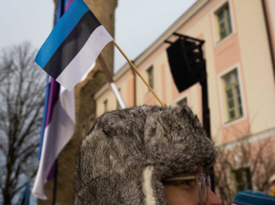 Pidulik riigilipu heiskamise tseremoonia Toompeal Kuberneri aias.